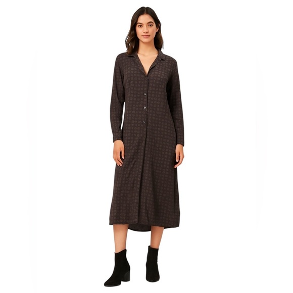 Free People - NWOT Button Front Oversized Patterned Midi Shirt Dress Sz S - Picture 1 of 8